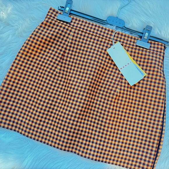 MARNI orange/burgundy houndstooth mini tweed skirt - Picture 1 of 12